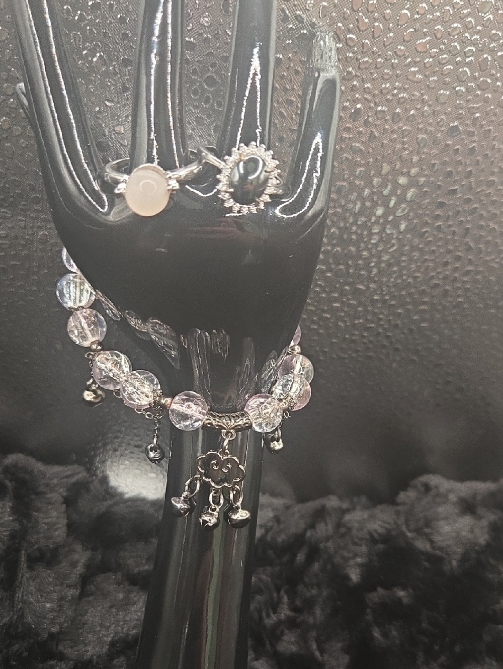 Smokey Quartz Black Agate And Glass Beaded Stretch Braclet